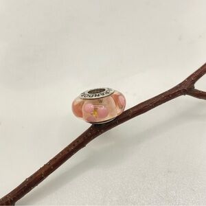 Pandora Jewelry Pink Flowers Murano Glass & Sterling Silver Bead Retired